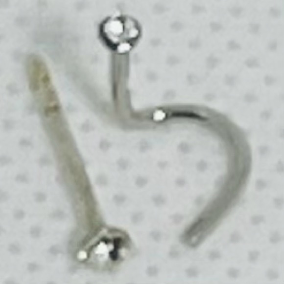 🔥SALE set (2) sterling silver stainless steel diamond CZ nose studs piercing - Picture 4 of 15